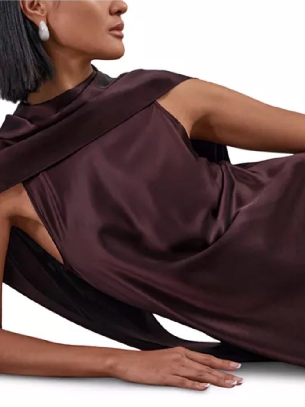 REISS Fae Satin Cape Maxi Dress Elegant Wine Satin Cape Gown size 6. - Picture 5 of 12